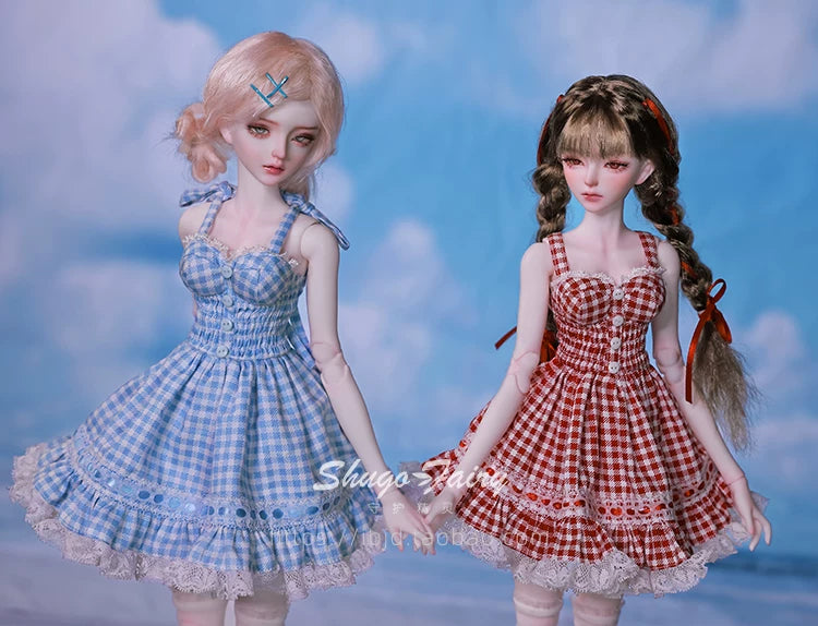 1/4 BJD Doll Carmen - Gingham Lace Dress & Ball-Jointed Doll Full Set