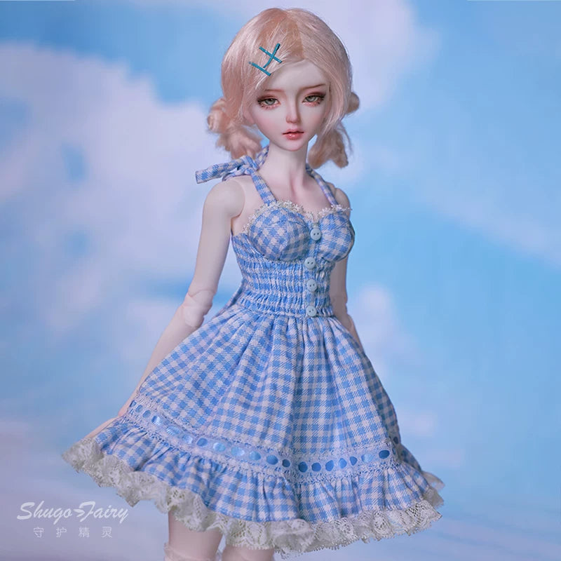 1/4 BJD Doll Carmen - Gingham Lace Dress & Ball-Jointed Doll Full Set