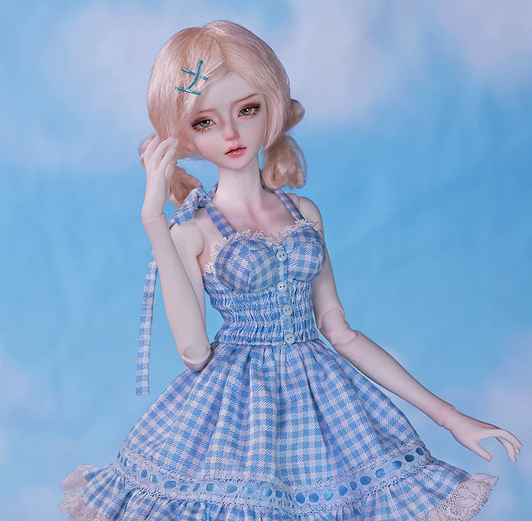 1/4 BJD Doll Carmen - Gingham Lace Dress & Ball-Jointed Doll Full Set