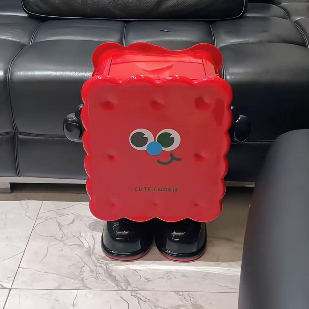 Vesta Cute Cookie Character Trash Can - Rolling Press-Top Waste Bin for Kitchen, Living Room & Office