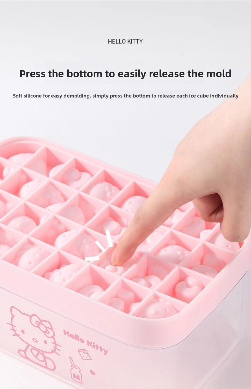Vesta Hello Kitty Silicone Ice Cube Tray Set - Easy Release Mold with Storage Bin & Lid