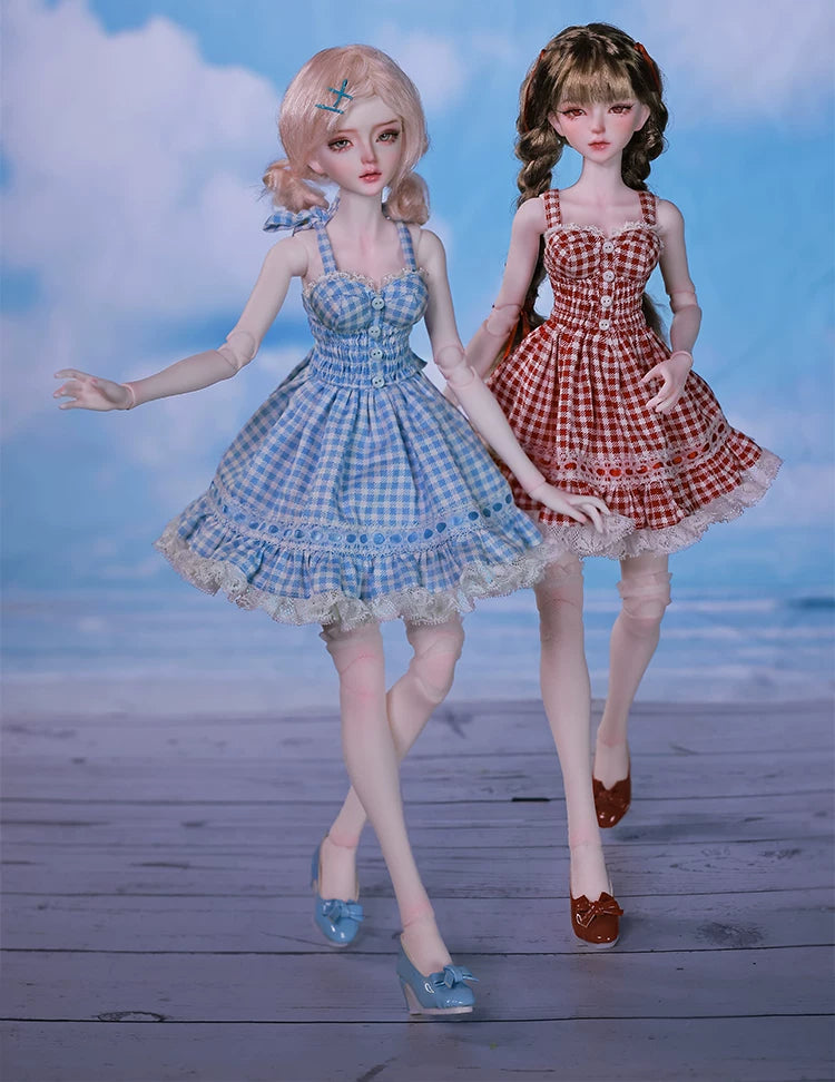 1/4 BJD Doll Carmen - Gingham Lace Dress & Ball-Jointed Doll Full Set