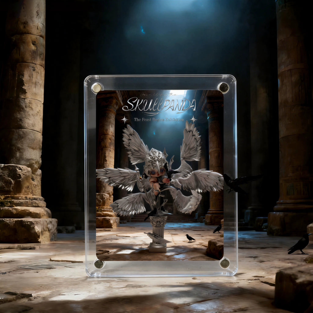 Hand-Painted Pop Mart SP Crow Knight Repainted Doll | Artist Customized Art Toy with Display Box & Angel Backdrop