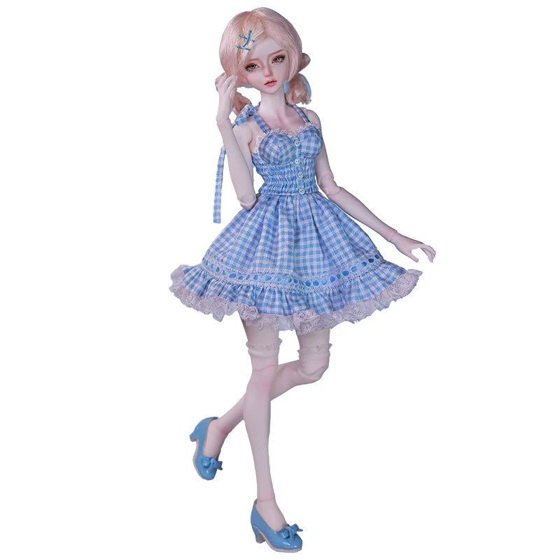 1/4 BJD Doll Carmen - Gingham Lace Dress & Ball-Jointed Doll Full Set