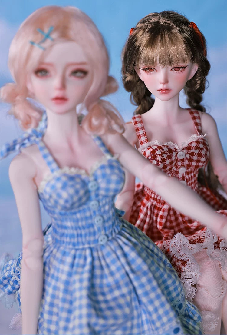 1/4 BJD Doll Carmen - Gingham Lace Dress & Ball-Jointed Doll Full Set