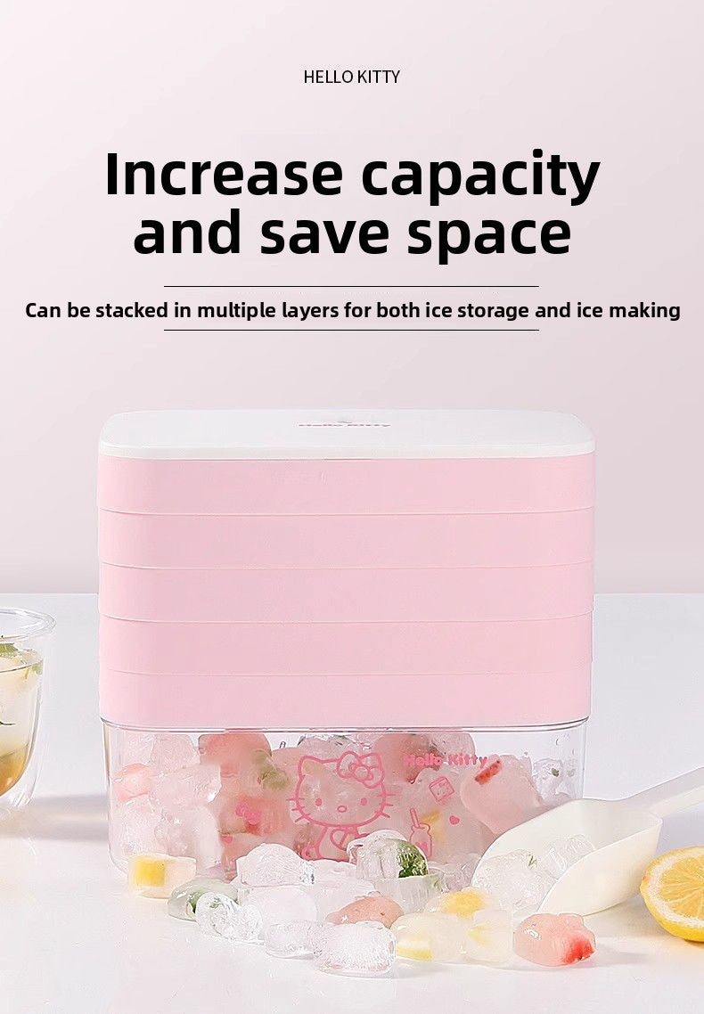 Vesta Hello Kitty Silicone Ice Cube Tray Set - Easy Release Mold with Storage Bin & Lid