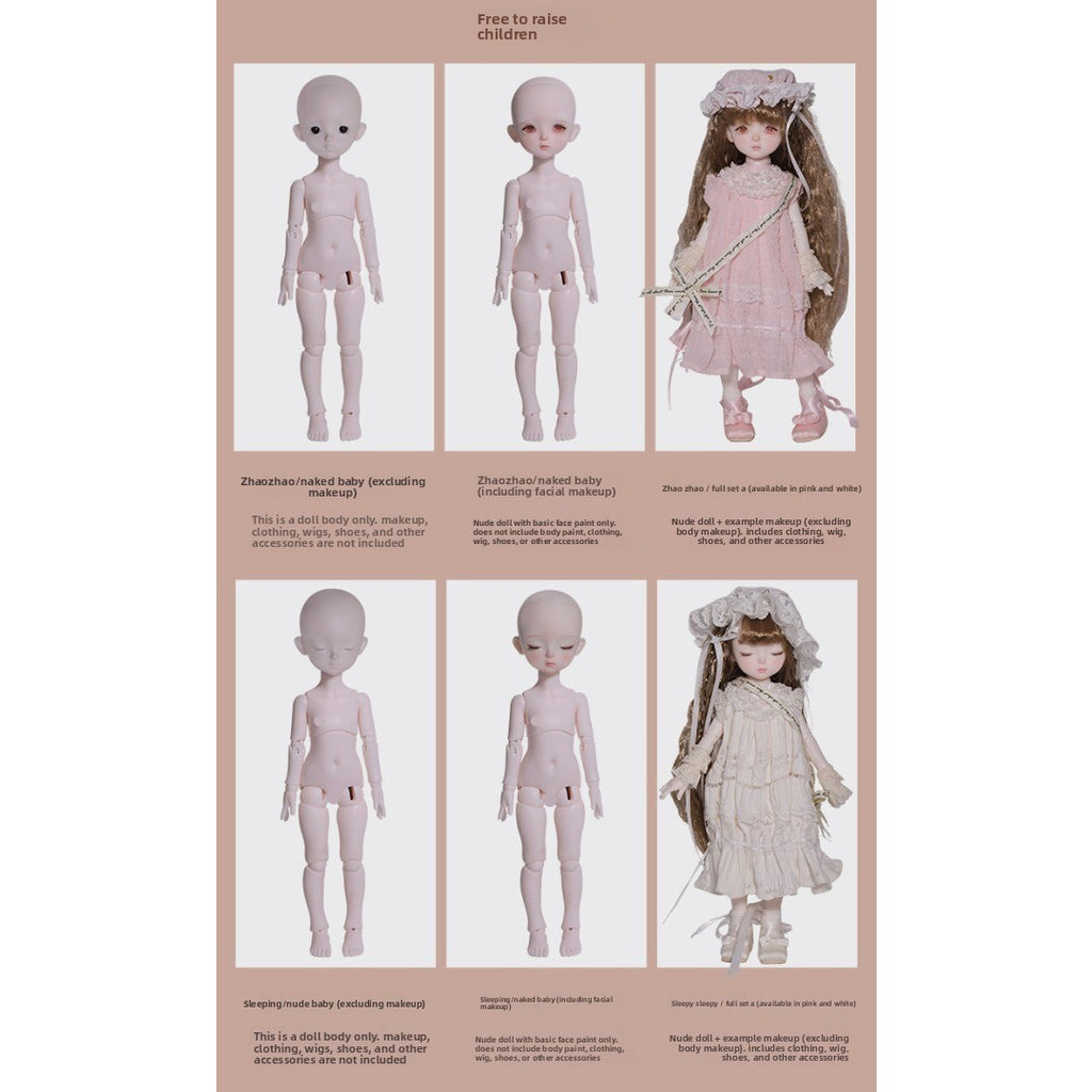 Full Set 1/6 BJD Doll Joint Resin Facial Makeup Bare Retro Cute Style Girl Gifts