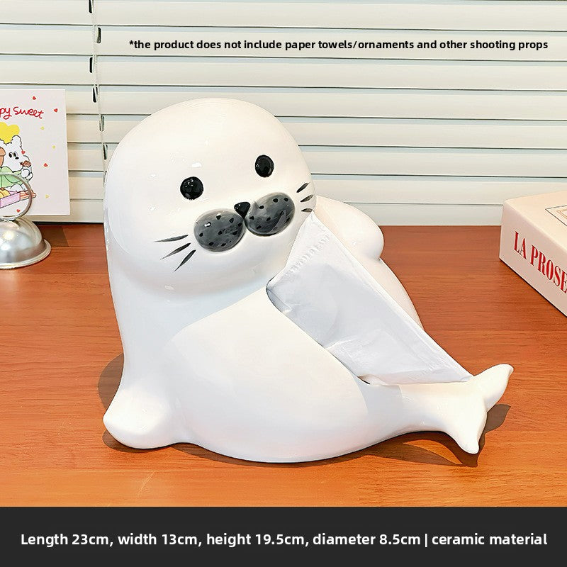 Cute Ceramic Seal Tissue Box Cover - Waterproof Animal Tissue Holder for Home Kitchen Bathroom Living Room | Vesta