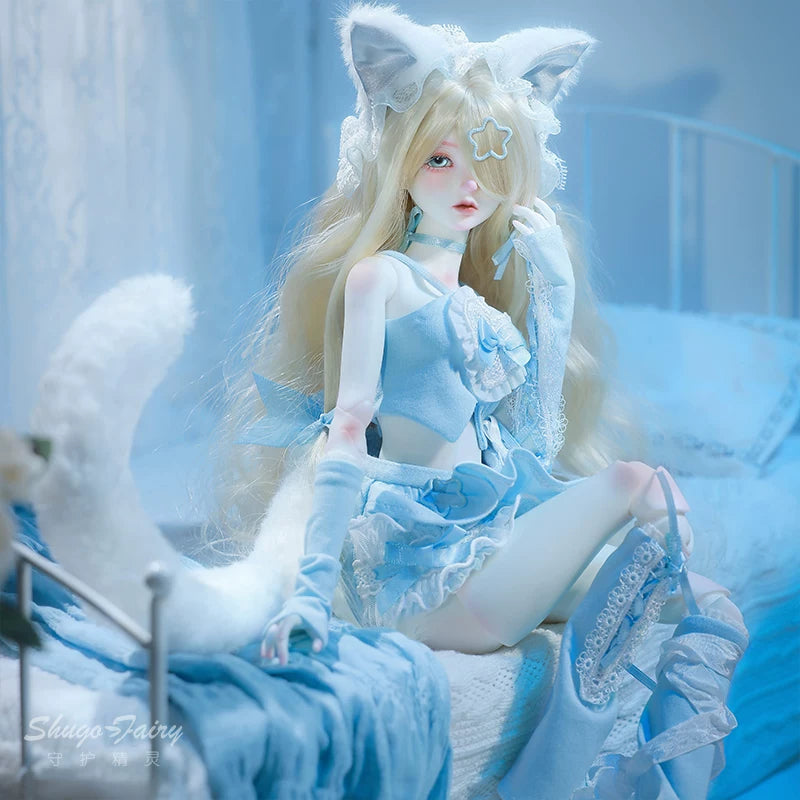 1/4 BJD Doll Leng Leng Cat | SD Ball-Jointed Doll with Y2K Cat Ear Headpiece | Collectible Art Toy