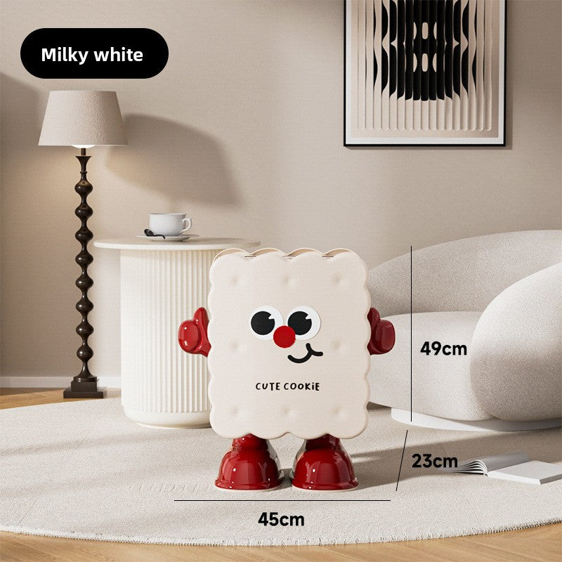 Vesta Cute Cookie Character Trash Can - Rolling Press-Top Waste Bin for Kitchen, Living Room & Office