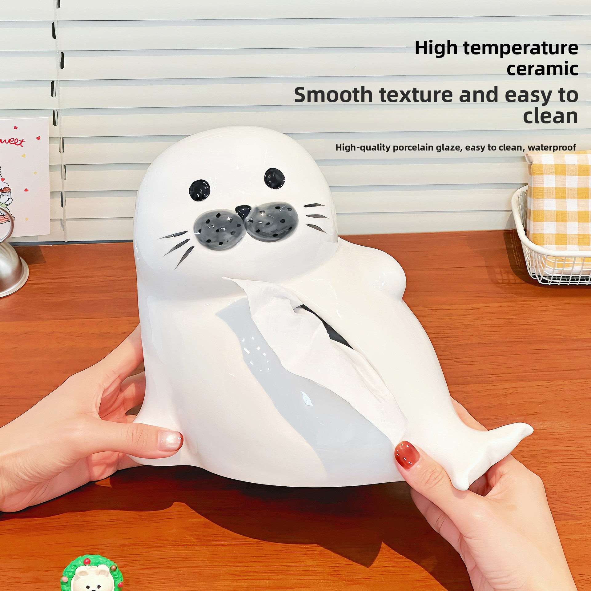 Cute Ceramic Seal Tissue Box Cover - Waterproof Animal Tissue Holder for Home Kitchen Bathroom Living Room | Vesta