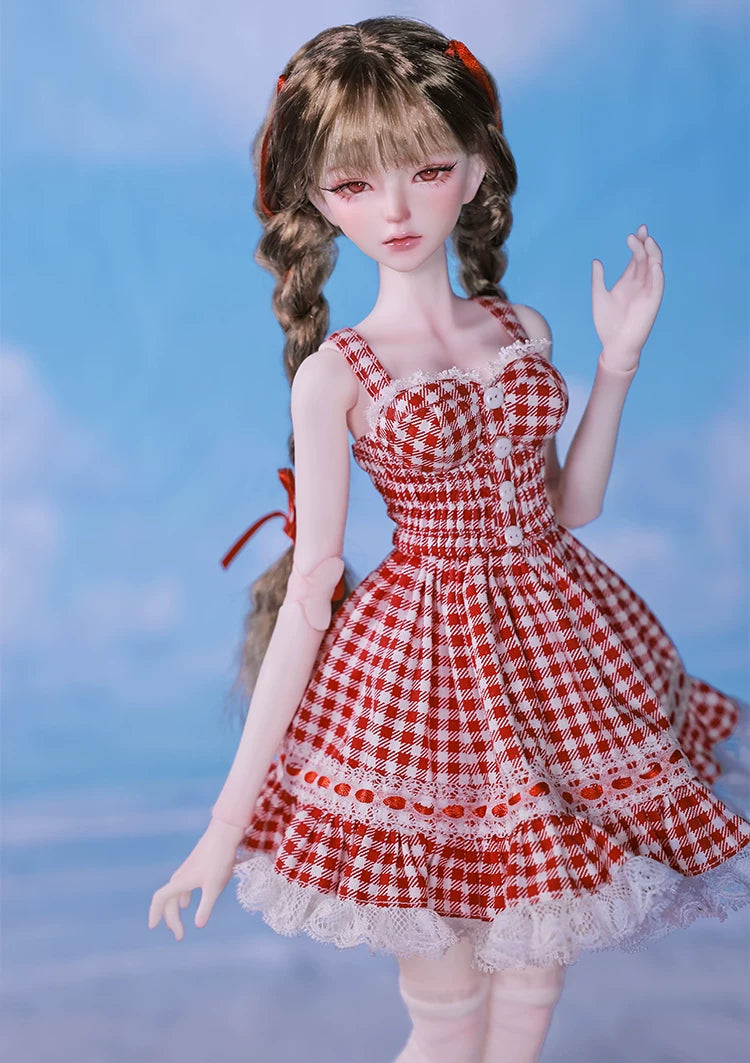 1/4 BJD Doll Carmen - Gingham Lace Dress & Ball-Jointed Doll Full Set