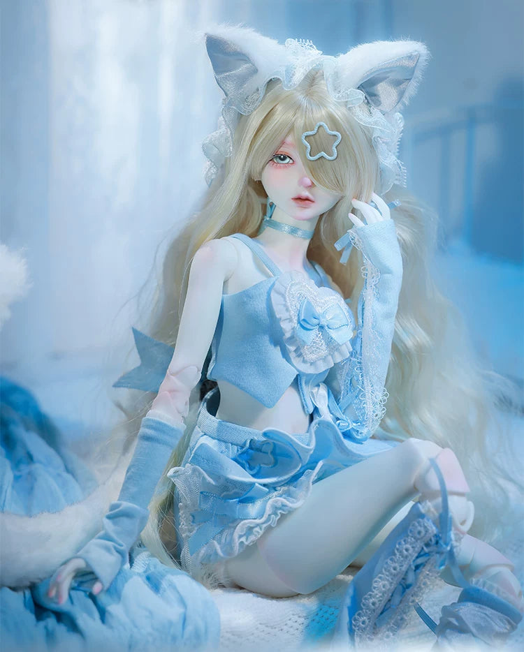 1/4 BJD Doll Leng Leng Cat | SD Ball-Jointed Doll with Y2K Cat Ear Headpiece | Collectible Art Toy