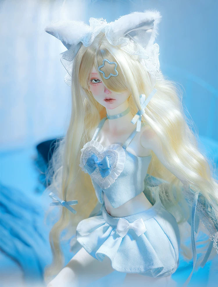 1/4 BJD Doll Leng Leng Cat | SD Ball-Jointed Doll with Y2K Cat Ear Headpiece | Collectible Art Toy