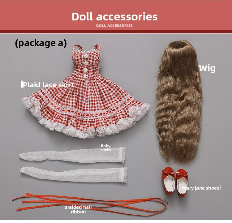 1/4 BJD Doll Carmen - Gingham Lace Dress & Ball-Jointed Doll Full Set