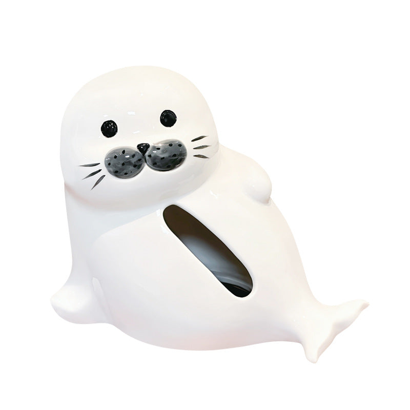 Cute Ceramic Seal Tissue Box Cover - Waterproof Animal Tissue Holder for Home Kitchen Bathroom Living Room | Vesta