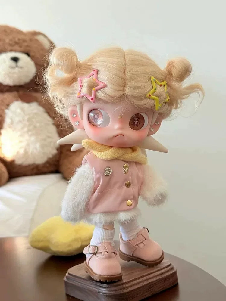 Gingerbread Man 1/8 Doll Outfit | Winter Pink Cotton Suit with Double Ponytail Wig & Star Hair Clips