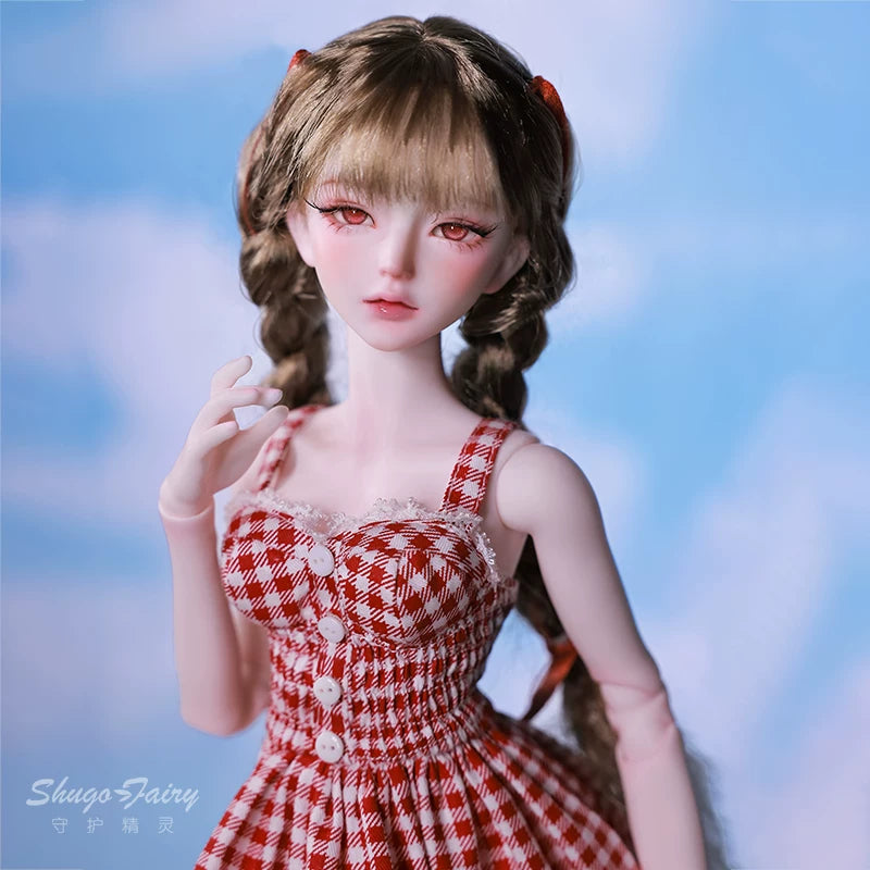 1/4 BJD Doll Carmen - Gingham Lace Dress & Ball-Jointed Doll Full Set