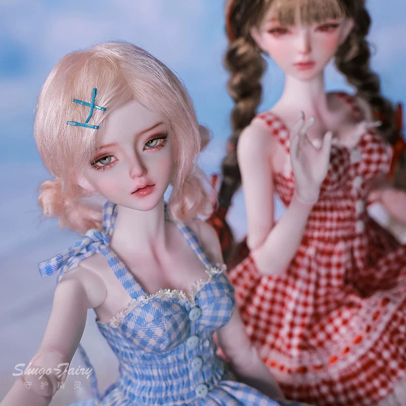 1/4 BJD Doll Carmen - Gingham Lace Dress & Ball-Jointed Doll Full Set