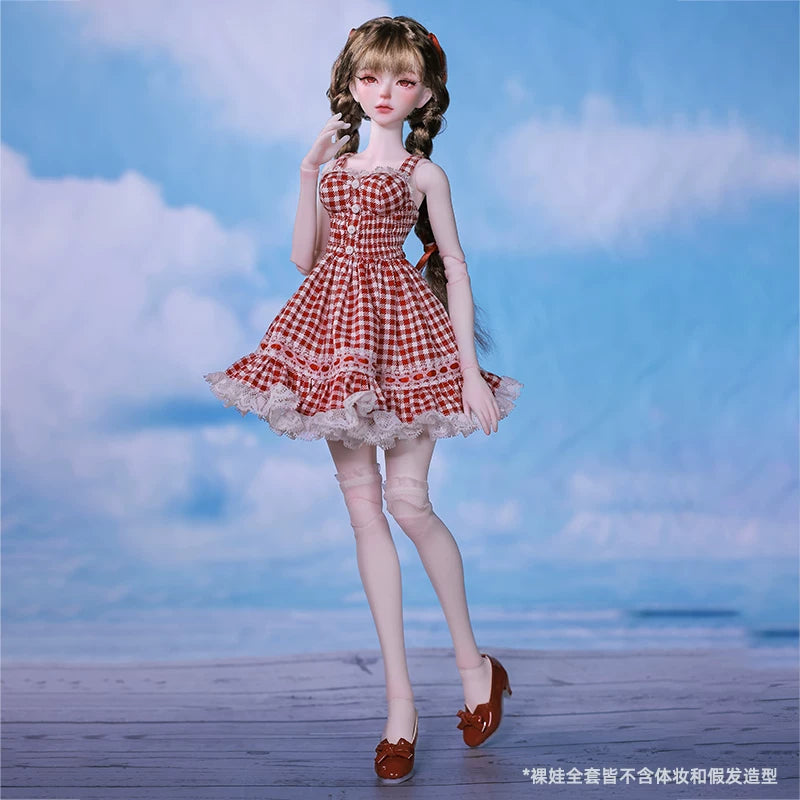 1/4 BJD Doll Carmen - Gingham Lace Dress & Ball-Jointed Doll Full Set