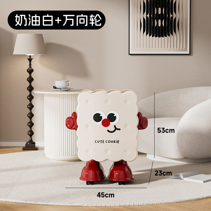 Vesta Cute Cookie Character Trash Can - Rolling Press-Top Waste Bin for Kitchen, Living Room & Office