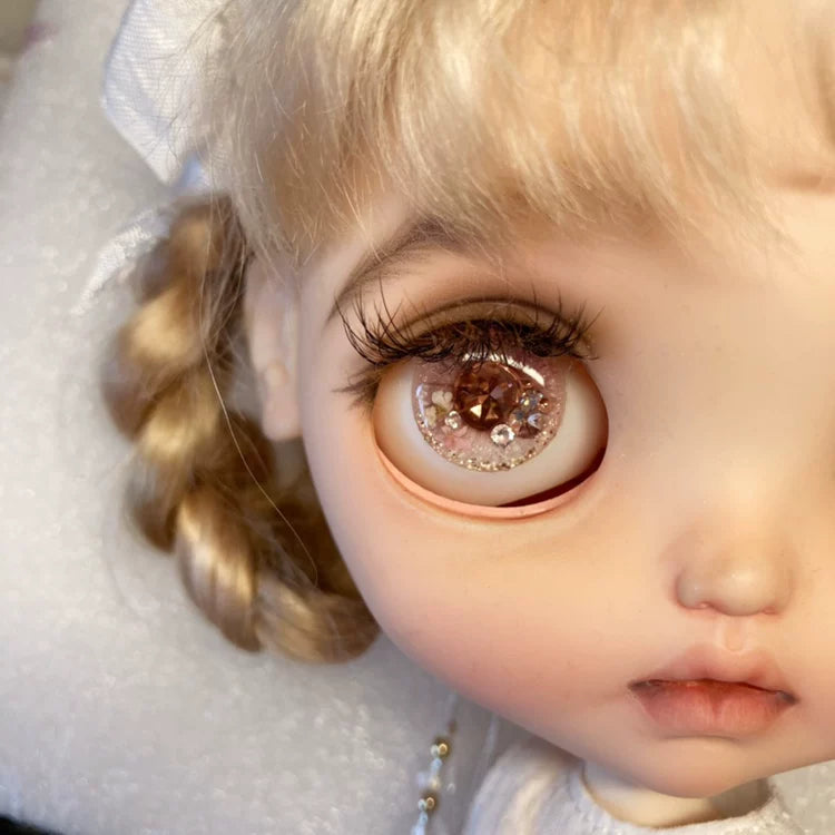 Blythe Eye Chips "Summer Bloom" with Rhinestones – Handmade Custom Doll Eyes