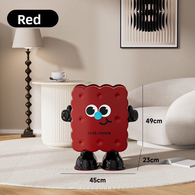 Vesta Cute Cookie Character Trash Can - Rolling Press-Top Waste Bin for Kitchen, Living Room & Office