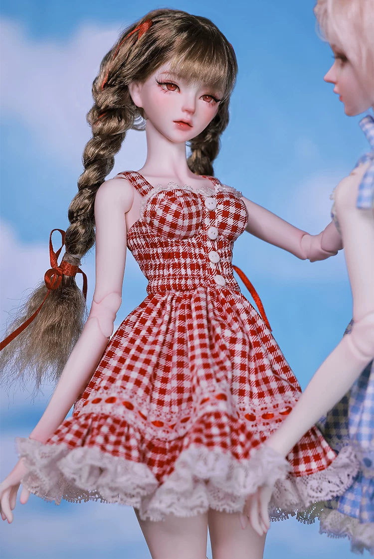 1/4 BJD Doll Carmen - Gingham Lace Dress & Ball-Jointed Doll Full Set