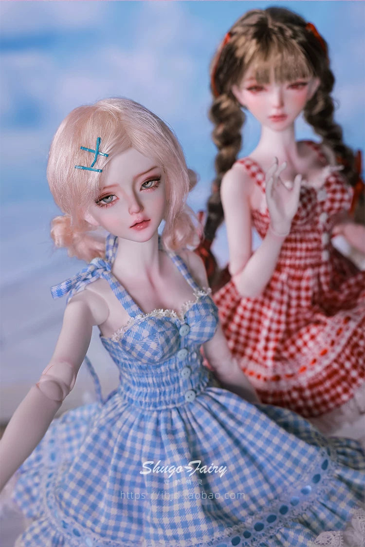 1/4 BJD Doll Carmen - Gingham Lace Dress & Ball-Jointed Doll Full Set