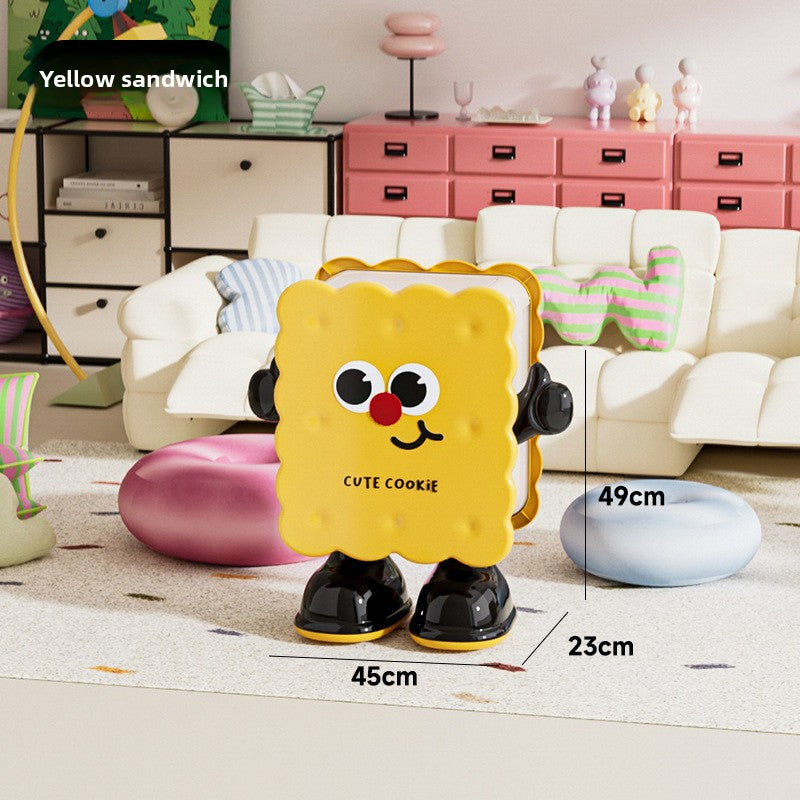 Vesta Cute Cookie Character Trash Can - Rolling Press-Top Waste Bin for Kitchen, Living Room & Office