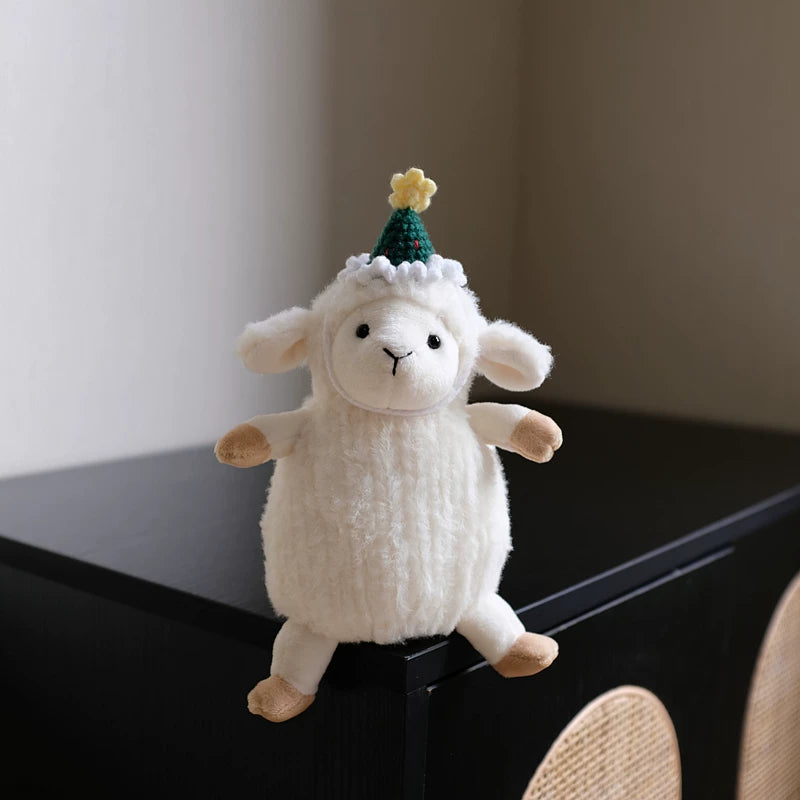 Cute Rainbow Party Sheep Plush | Soft Stuffed Animal with Handmade Rainbow Hat | 19cm & 35cm Sizes