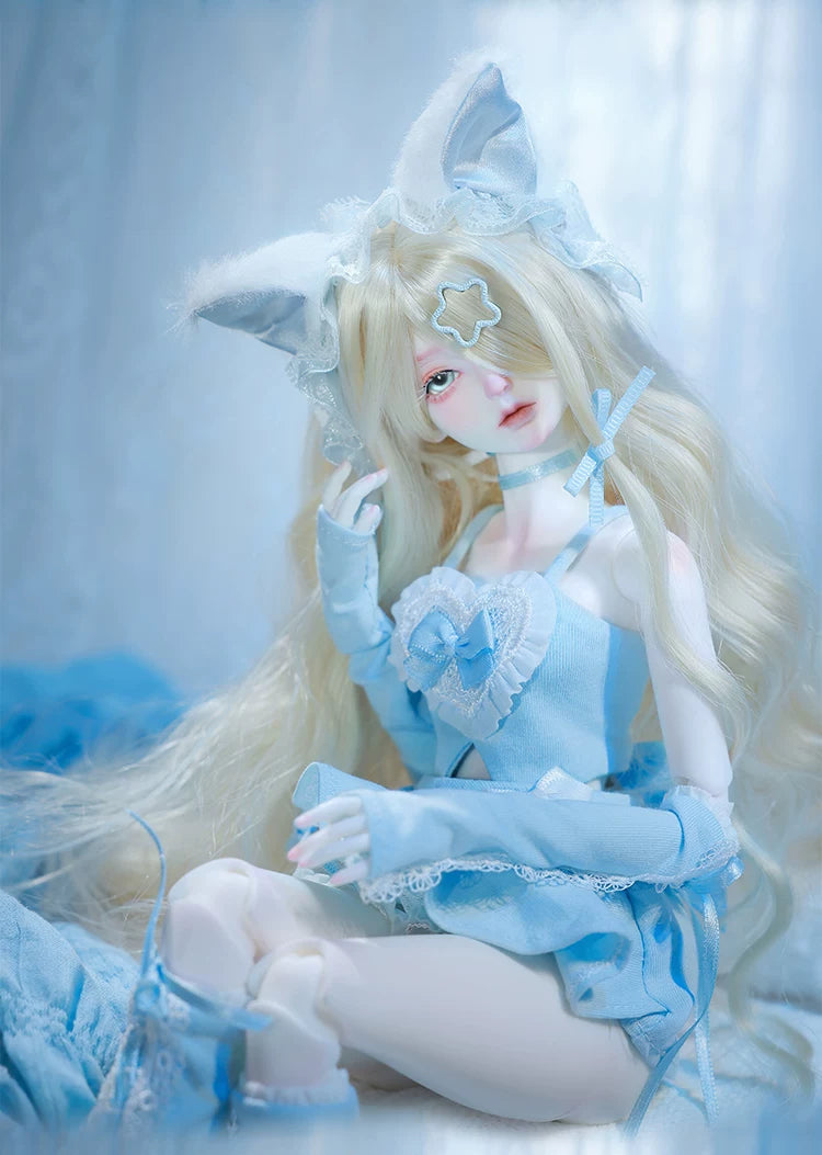 1/4 BJD Doll Leng Leng Cat | SD Ball-Jointed Doll with Y2K Cat Ear Headpiece | Collectible Art Toy