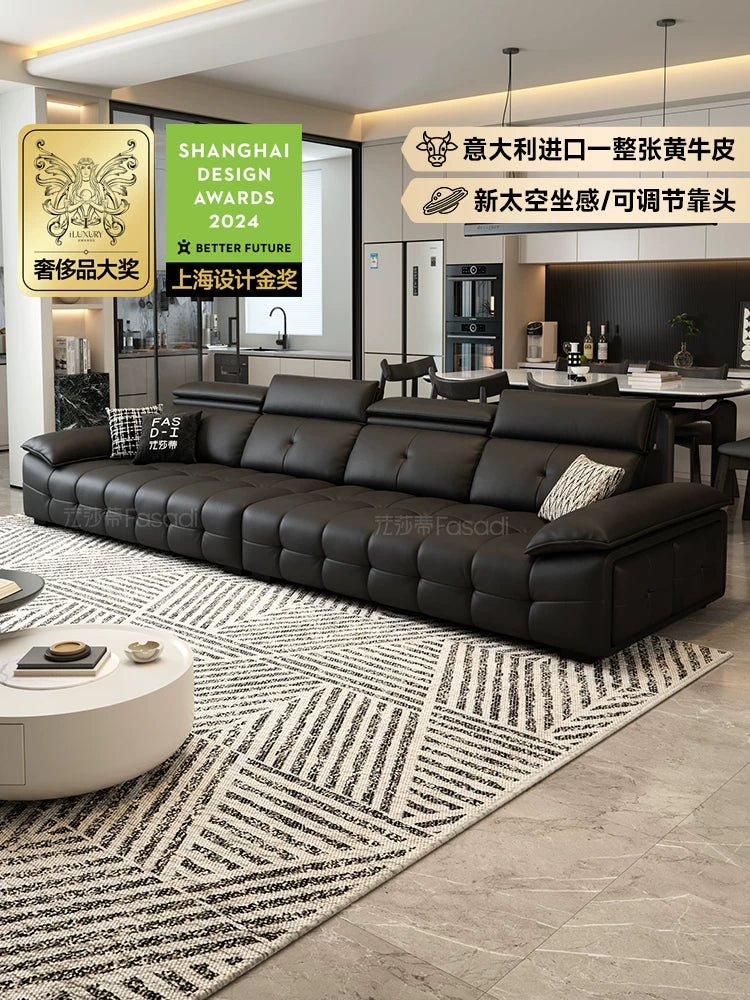 法莎蒂意式极简钢琴键头层真皮沙发客厅轻奢现代别墅大户型沙发