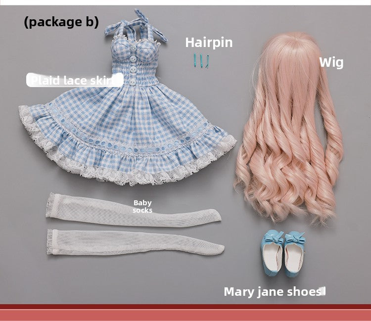 1/4 BJD Doll Carmen - Gingham Lace Dress & Ball-Jointed Doll Full Set