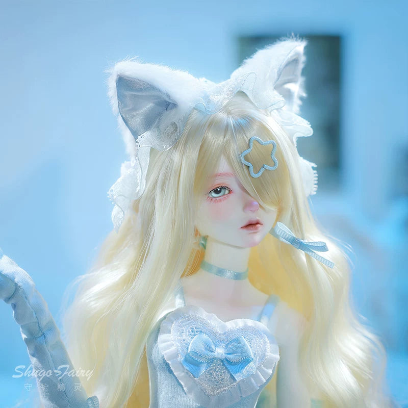 1/4 BJD Doll Leng Leng Cat | SD Ball-Jointed Doll with Y2K Cat Ear Headpiece | Collectible Art Toy