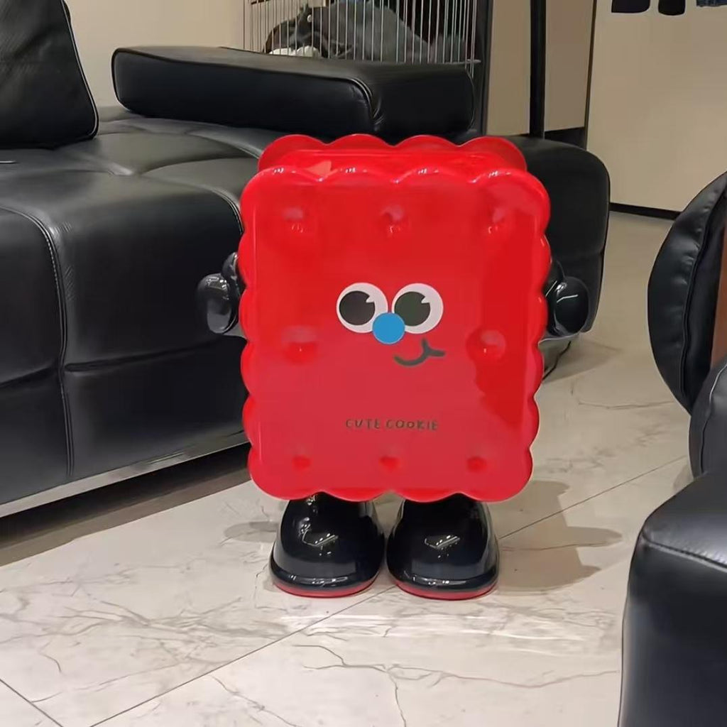 Vesta Cute Cookie Character Trash Can - Rolling Press-Top Waste Bin for Kitchen, Living Room & Office