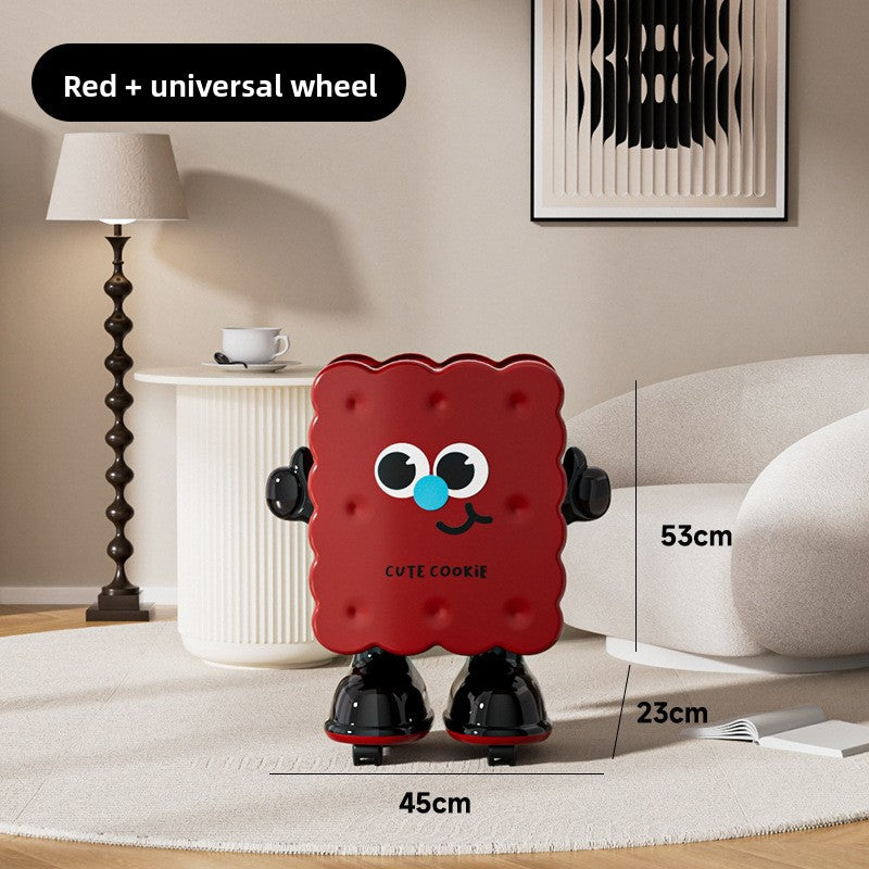 Vesta Cute Cookie Character Trash Can - Rolling Press-Top Waste Bin for Kitchen, Living Room & Office