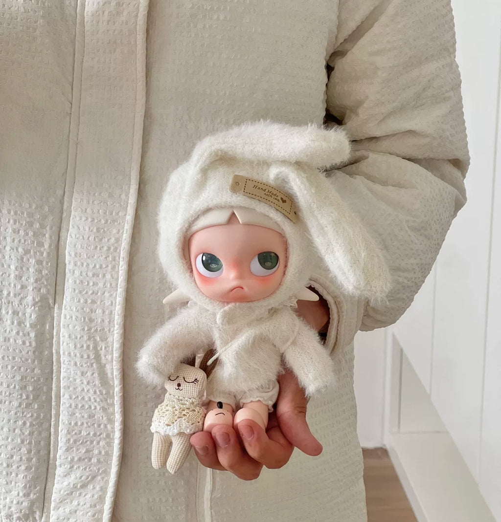 1/8 Scale Doll Outfit - Winter Creamy Knit Sweater Set with Bunny Hat & Plush Accessory