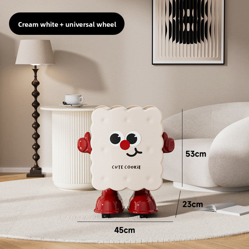 Vesta Cute Cookie Character Trash Can - Rolling Press-Top Waste Bin for Kitchen, Living Room & Office