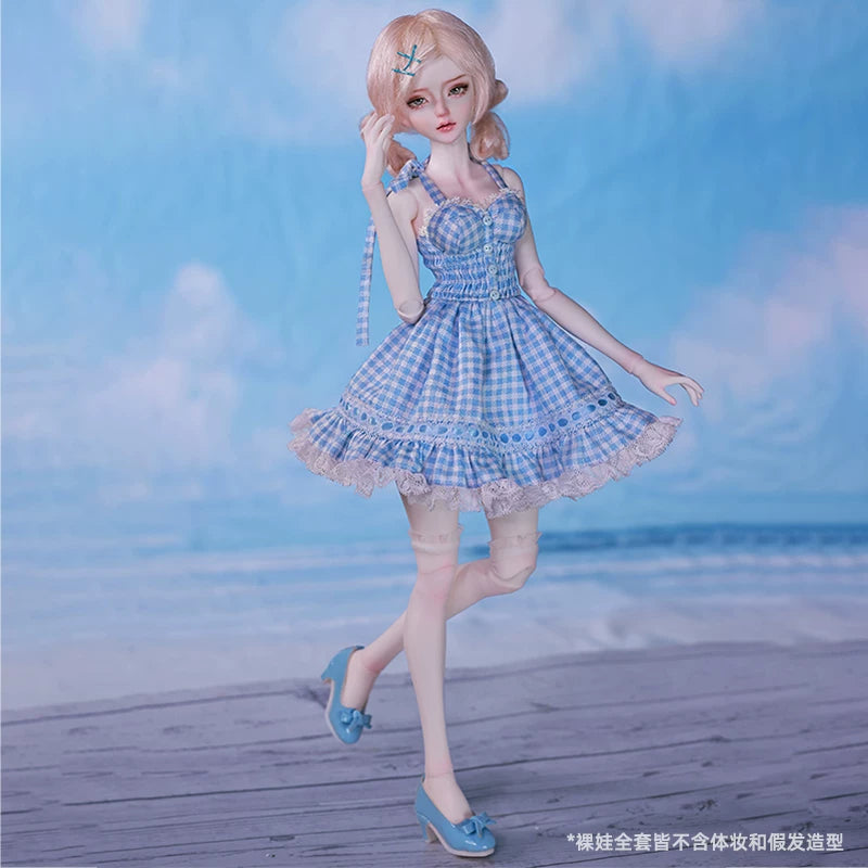 1/4 BJD Doll Carmen - Gingham Lace Dress & Ball-Jointed Doll Full Set