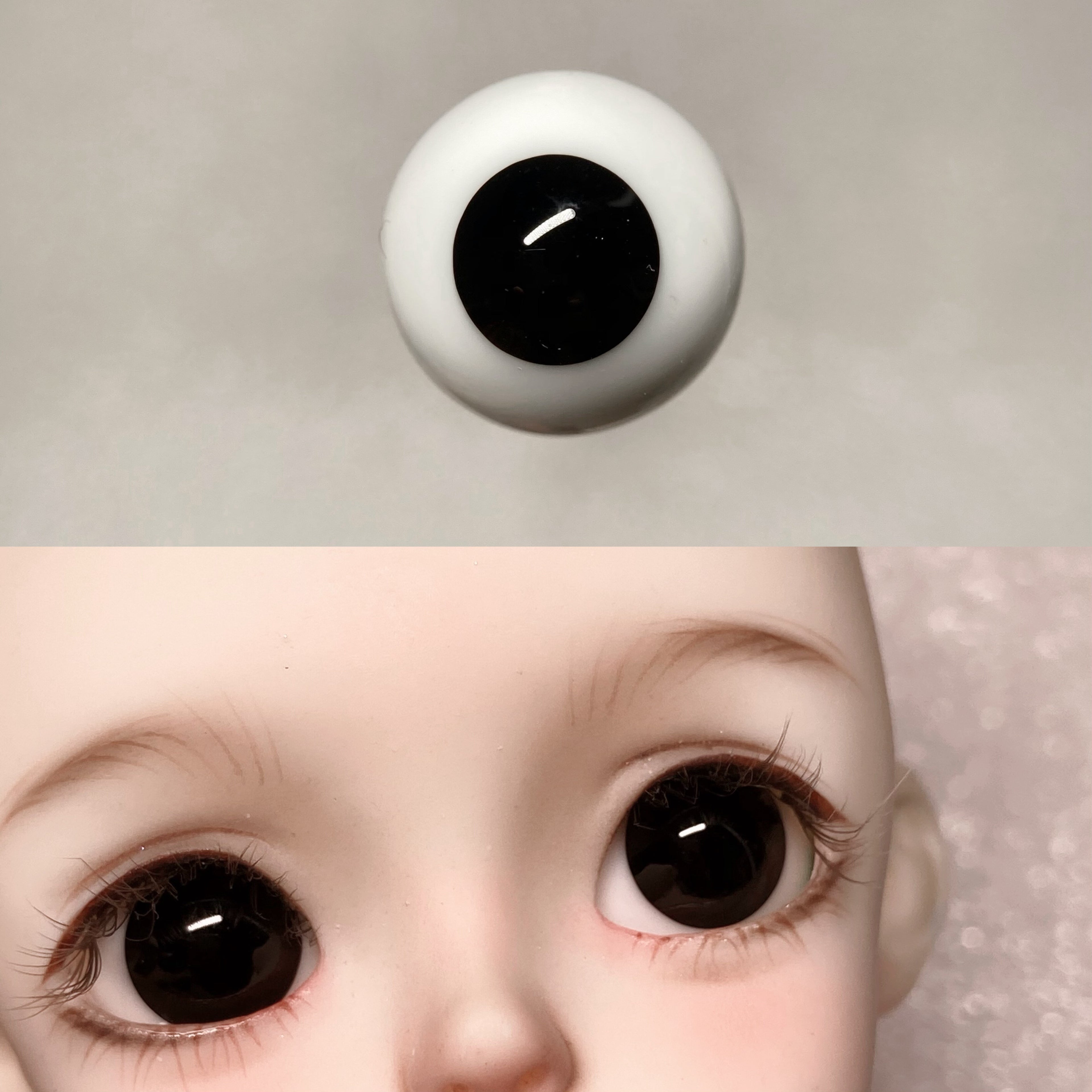 Realistic BJD Glass Eyes | Black Pearl with Stem 8mm-20mm for Dolls