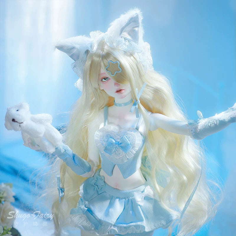 1/4 BJD Doll Leng Leng Cat | SD Ball-Jointed Doll with Y2K Cat Ear Headpiece | Collectible Art Toy