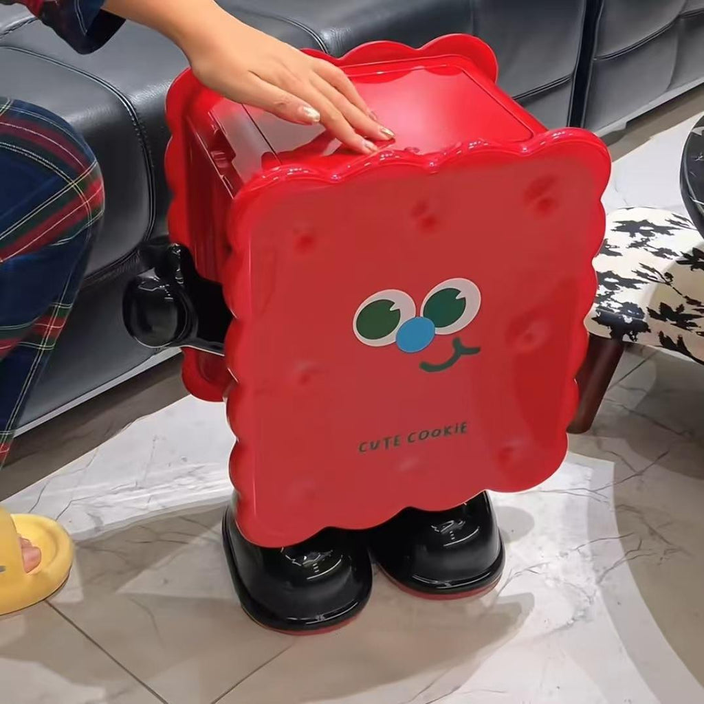 Vesta Cute Cookie Character Trash Can - Rolling Press-Top Waste Bin for Kitchen, Living Room & Office