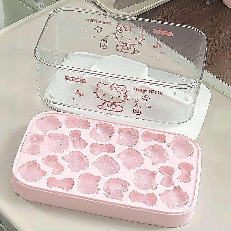 Vesta Hello Kitty Silicone Ice Cube Tray Set - Easy Release Mold with Storage Bin & Lid