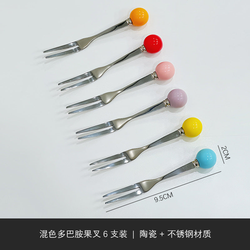 Vesta Unicorn Fruit Fork Set - 410 Stainless Steel with Cute Ceramic Storage Holder