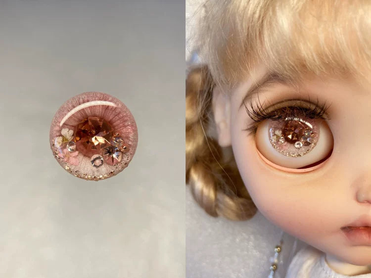 Blythe Eye Chips "Summer Bloom" with Rhinestones – Handmade Custom Doll Eyes