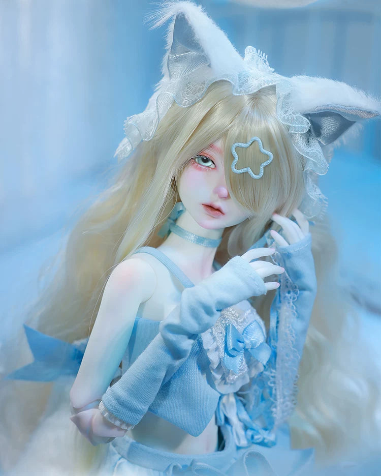 1/4 BJD Doll Leng Leng Cat | SD Ball-Jointed Doll with Y2K Cat Ear Headpiece | Collectible Art Toy