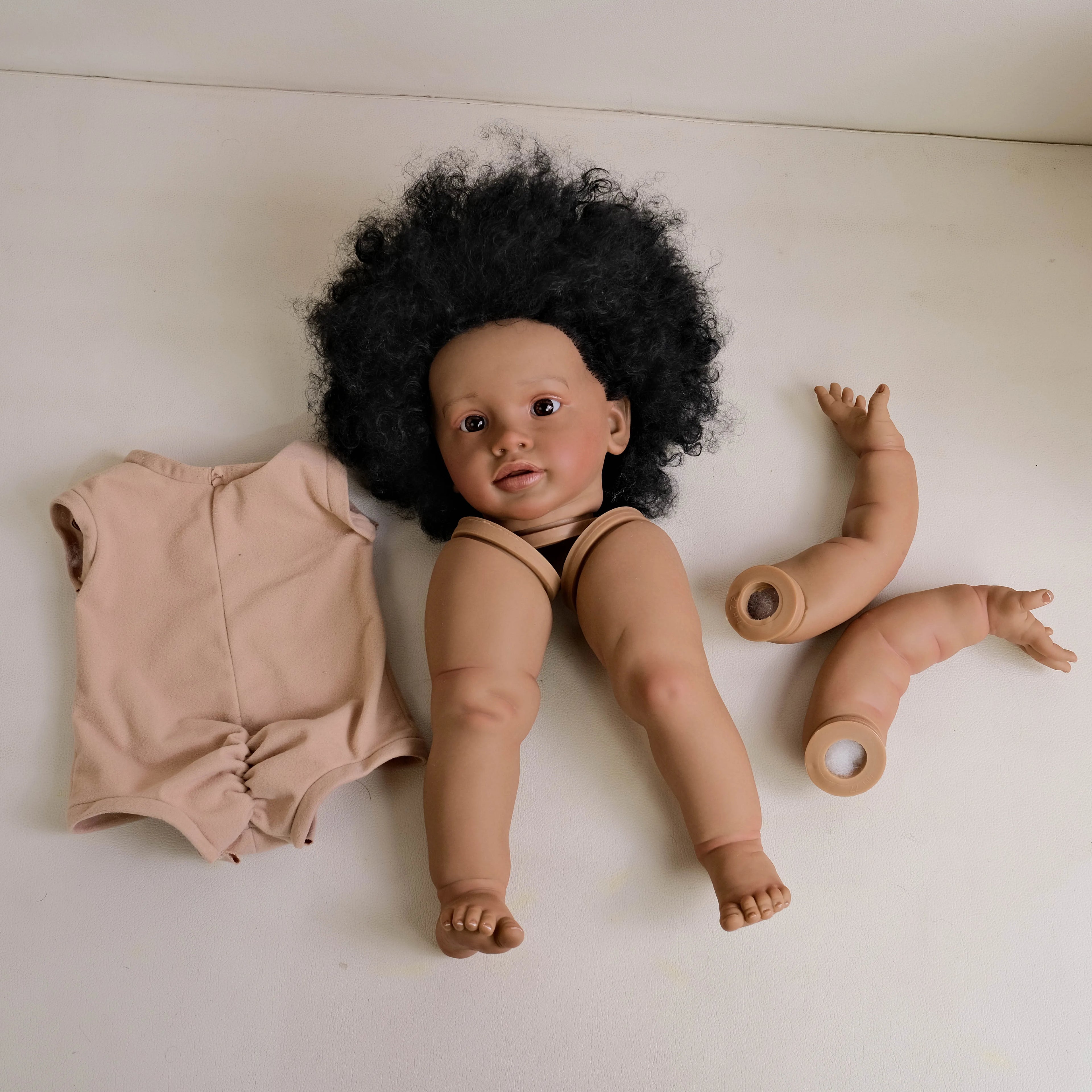 26inch Dark Skin Lifelike Finished Doll Size Already painted doll parts with Cloth Body Pippa DIY Toys Gifts for Children