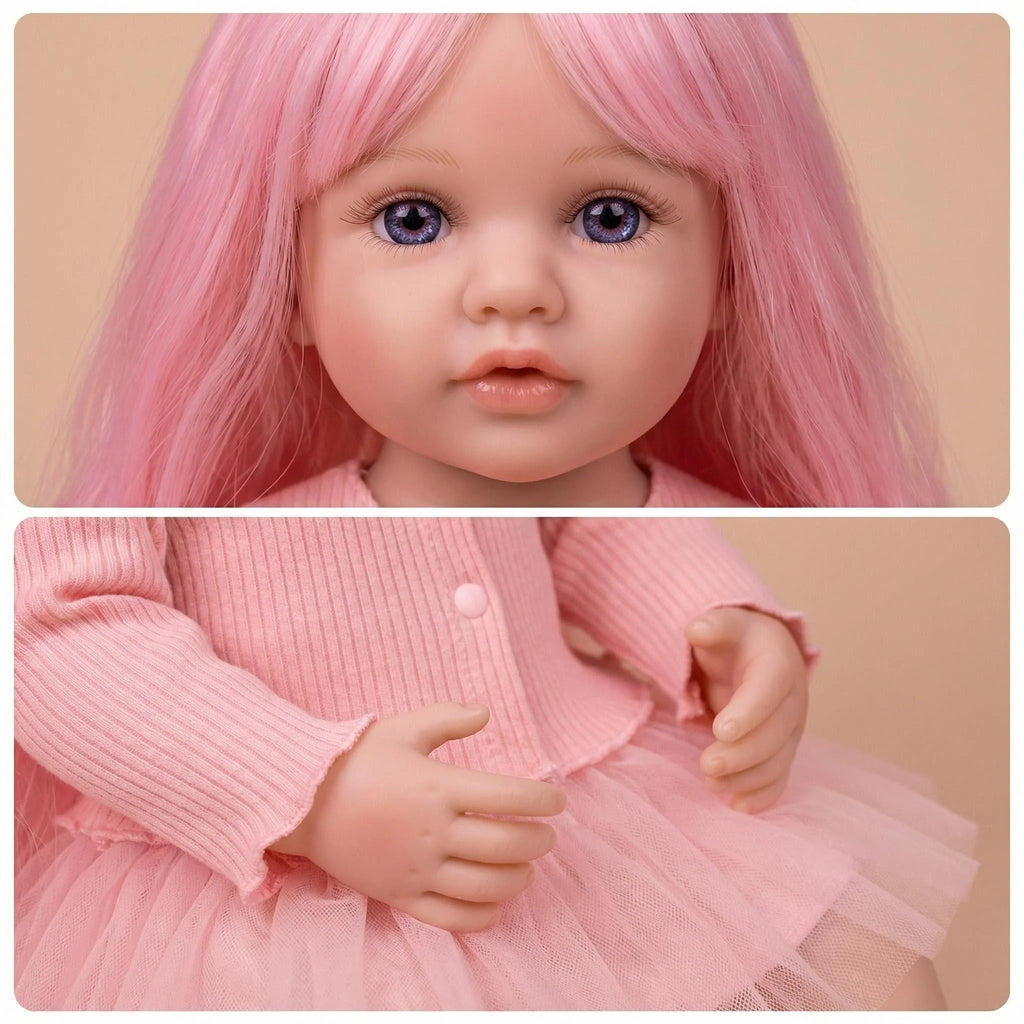22inch Full body Betty Silicone Reborn Pink Curly hair Girl Doll Lifelike 3D Skin Visible Veins Gifts for Children