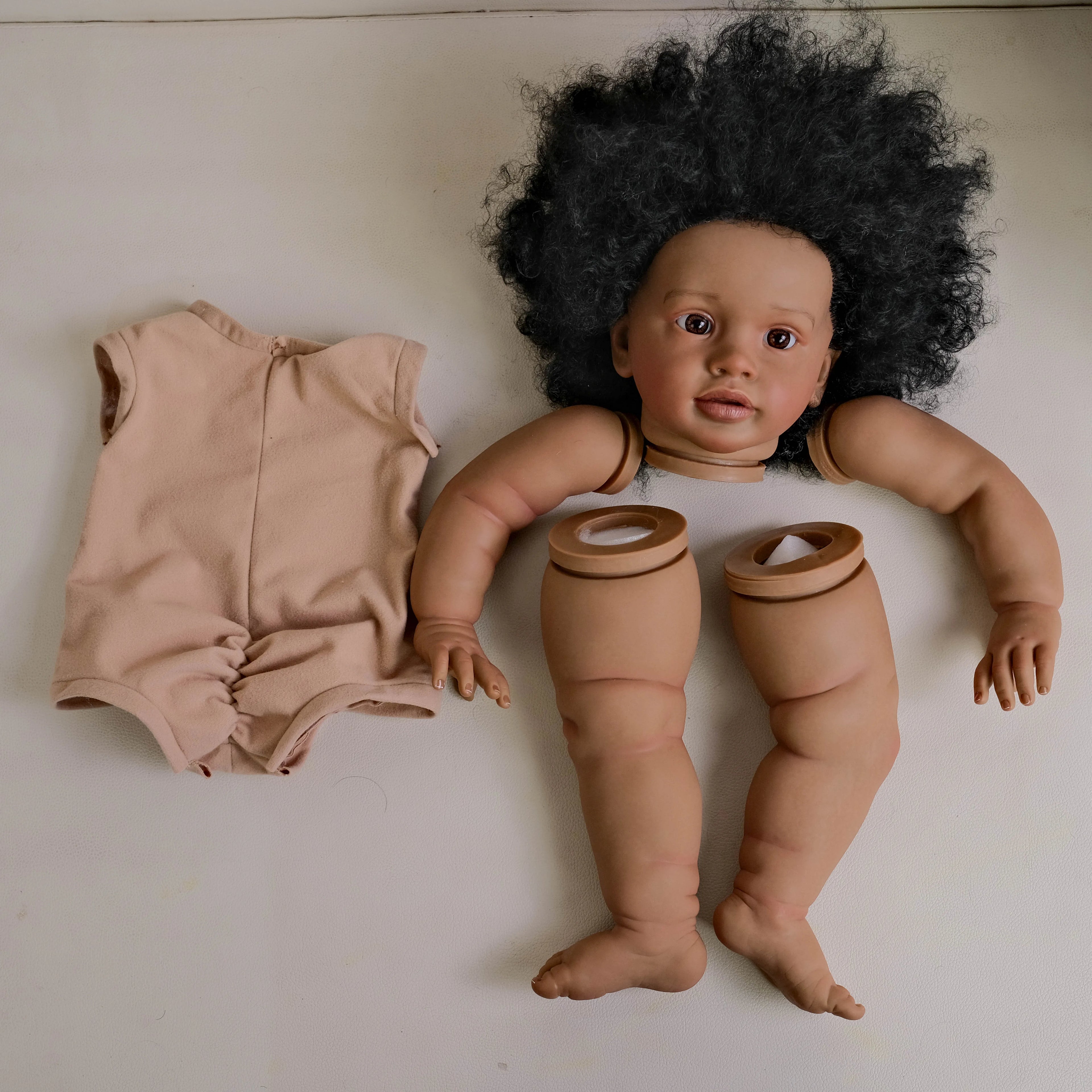 26inch Dark Skin Lifelike Finished Doll Size Already painted doll parts with Cloth Body Pippa DIY Toys Gifts for Children